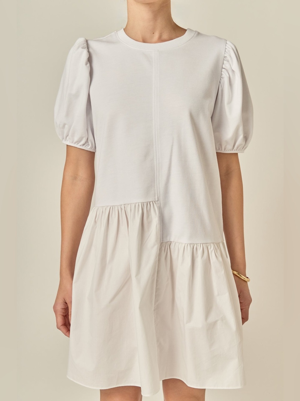 English Factory White Puff Sleeve Tiered Mini Dress - Picture 3 of 10